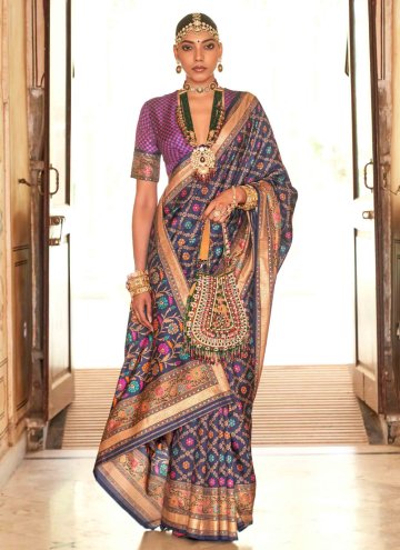 Charming Purple Silk Print Classic Designer Saree