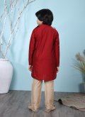 Charming Red Cotton Silk Buttons Kurta Pyjama - 1