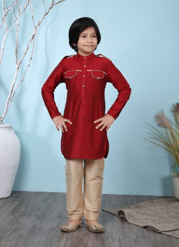 Charming Red Cotton Silk Buttons Kurta Pyjama