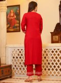 Charming Red Rayon Embroidered Trendy Salwar Kameez - 1
