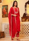Charming Red Rayon Embroidered Trendy Salwar Kameez - 2