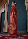 Charming Red Satin Silk Woven Trendy Saree - 1