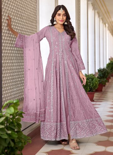 Charming Rose Pink Faux Georgette Embroidered Desi