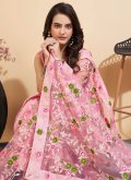 Charming Rose Pink Net Embroidered Trendy Saree - 1