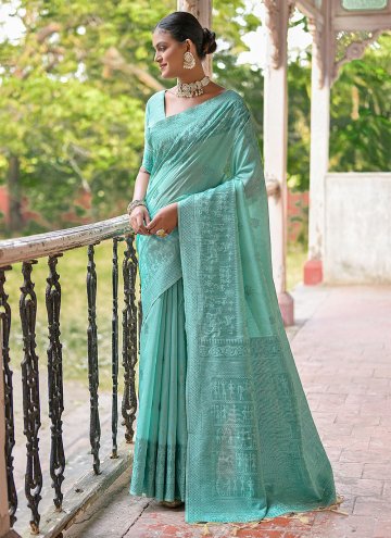 Charming Sea Green Handloom Silk Woven Classic Designer Saree