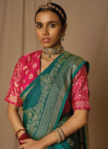 Charming Teal Brasso Woven Designer Saree