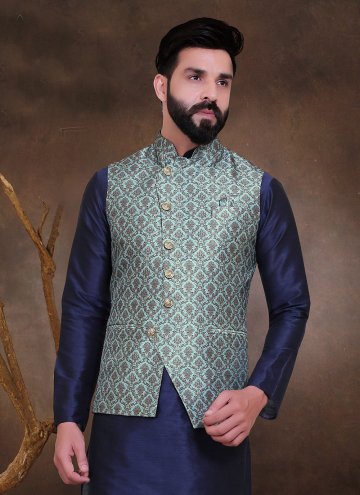 Charming Turquoise Silk Fancy work Nehru Jackets