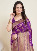 Charming Violet Silk Woven Trendy Saree - 1