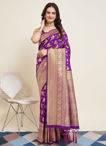 Charming Violet Silk Woven Trendy Saree