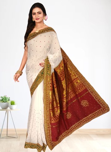 Charming White Georgette Embroidered Classic Desig