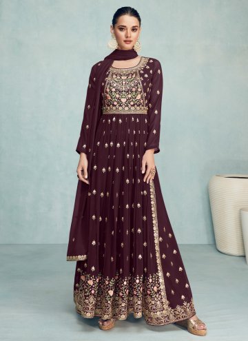 Charming Wine Georgette Embroidered Salwar Suit