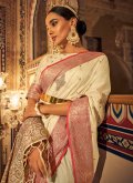 Charming Woven Tussar Silk Cream Classic Designer Saree - 2