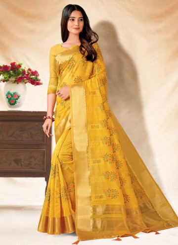 Charming Yellow Banarasi Embroidered Contemporary Saree