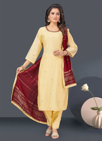 Charming Yellow Chanderi Silk Embroidered Pant Style Suit for Ceremonial