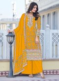 Charming Yellow Chinon Embroidered Trendy Salwar Suit for Ceremonial - 3