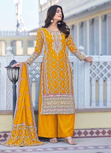 Charming Yellow Chinon Embroidered Trendy Salwar S