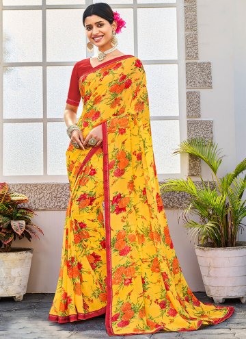 Charming Yellow Georgette Border Contemporary Saree