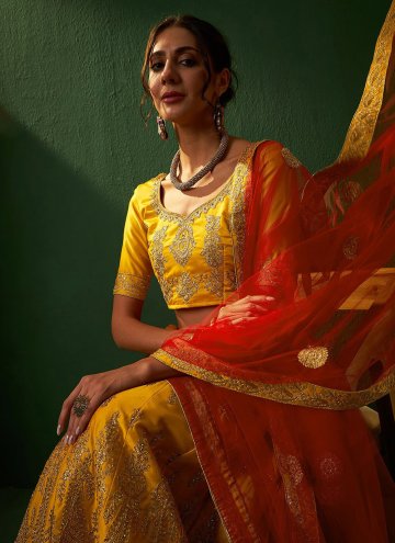 Charming Yellow Silk Embroidered Lehenga Choli for Festival