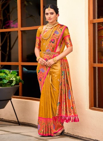 Charming Yellow Silk Woven Designer Traditional Sa
