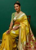Charming Yellow Silk Woven Trendy Saree - 1