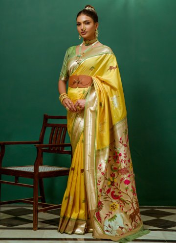 Charming Yellow Silk Woven Trendy Saree