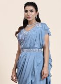 Chiffon Classic Designer Saree in Blue Enhanced with Mirror Work - 1