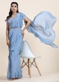 Chiffon Classic Designer Saree in Blue Enhanced with Mirror Work - 2