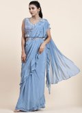 Chiffon Classic Designer Saree in Blue Enhanced with Mirror Work - 3