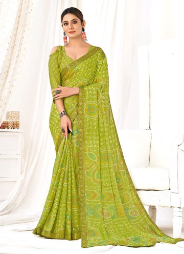 Chiffon Classic Designer Saree in Green Enhanced w