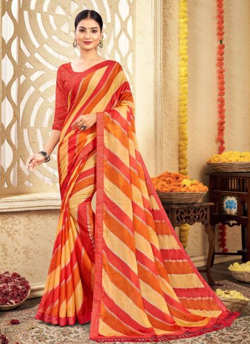 Chiffon Classic Designer Saree in Orange Enhanced with Border