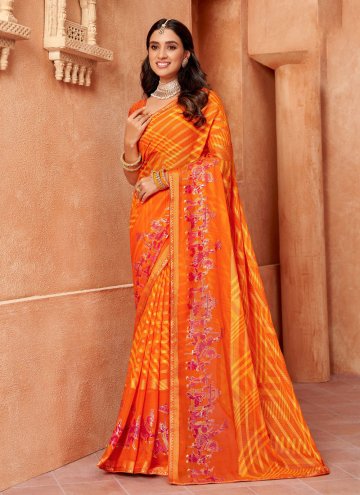 Chiffon Classic Designer Saree in Orange Enhanced with Printed