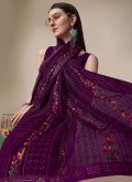 Chiffon Classic Designer Saree in Purple Enhanced with Embroidered - 2