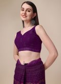 Chiffon Classic Designer Saree in Purple Enhanced with Embroidered - 3