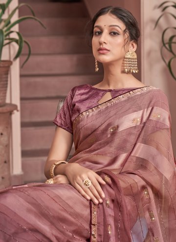 Chiffon Contemporary Saree in Mauve Enhanced with Sequins Work