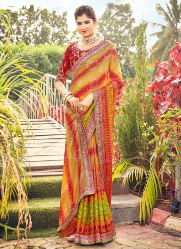 Chiffon Contemporary Saree in Multi Colour Enhanced with Embroidered