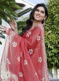 Chiffon Contemporary Saree in Peach Enhanced with Printed - 1