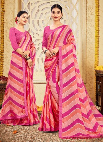 Chiffon Designer Saree in Pink Enhanced with Border