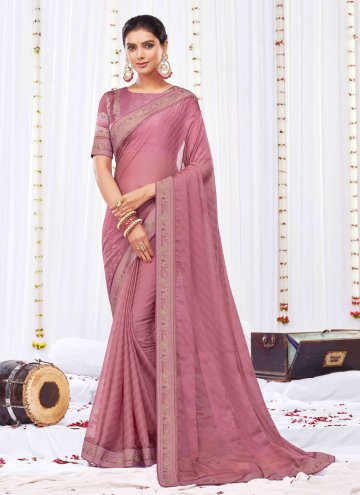 Chiffon Designer Saree in Pink Enhanced with Borde