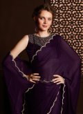 Chiffon Designer Saree in Purple Enhanced with Stone Work - 1