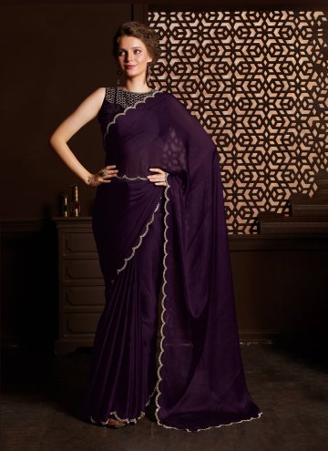 Chiffon Designer Saree in Purple Enhanced with Sto