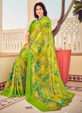 Chiffon Trendy Saree in Green Enhanced with Printed - 1