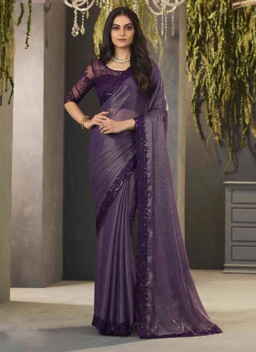 Chiffon Trendy Saree in Purple Enhanced with Border