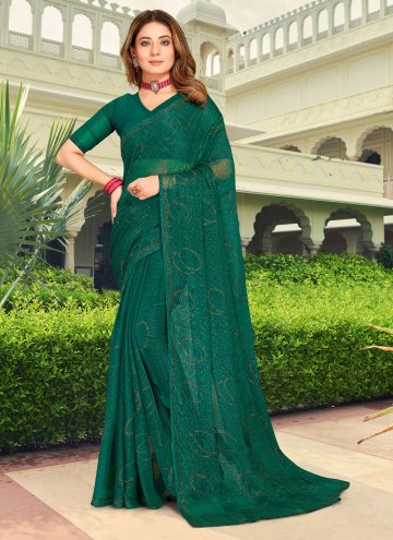 Chiffon Trendy Saree in Turquoise Enhanced with St