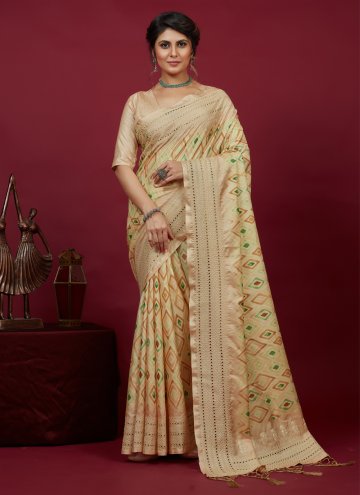 Chikankari Work Cotton Silk Beige Classic Designer Saree