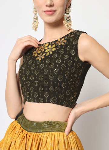 Chinon A Line Lehenga Choli in Green Enhanced with Embroidered