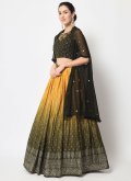 Chinon A Line Lehenga Choli in Green Enhanced with Embroidered - 2
