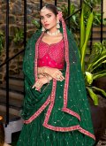 Chinon A Line Lehenga Choli in Green Enhanced with Embroidered - 1