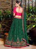 Chinon A Line Lehenga Choli in Green Enhanced with Embroidered - 2
