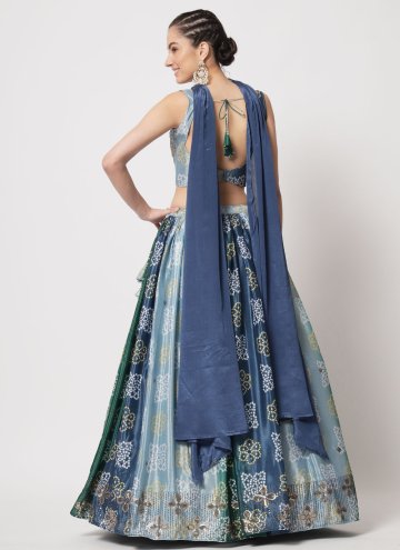 Chinon A Line Lehenga Choli in Multi Colour Enhanced with Embroidered