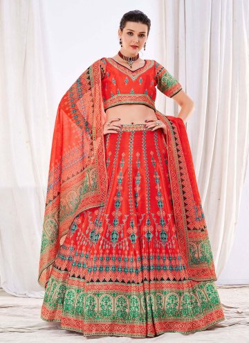 Chinon A Line Lehenga Choli in Red Enhanced with D